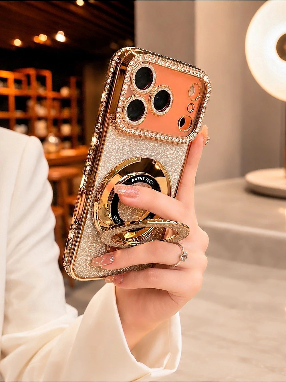 Gold Glitter Rhinestone Case for iPhone 17 Pro – Women’s Luxury Bling